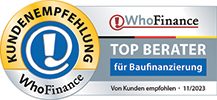 Kundenempfehlung WhoFinance Top Berater Baufinanzierung 2023