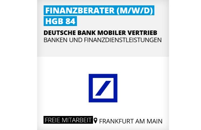 Deutschlands außergewöhnlichste Selbstständigkeit – Wollen Sie auch? Stellenanzeige: Finanzberater (m/w/d) HGB 84 - freie Mitarbeit am Standort Frankfurt am Main gesucht!